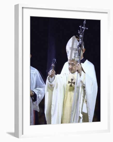 Pope Paul Vi Giving Mass and Sermon of Peace at Yankee Stadium During Historic Visit-null-Framed Premium Photographic Print