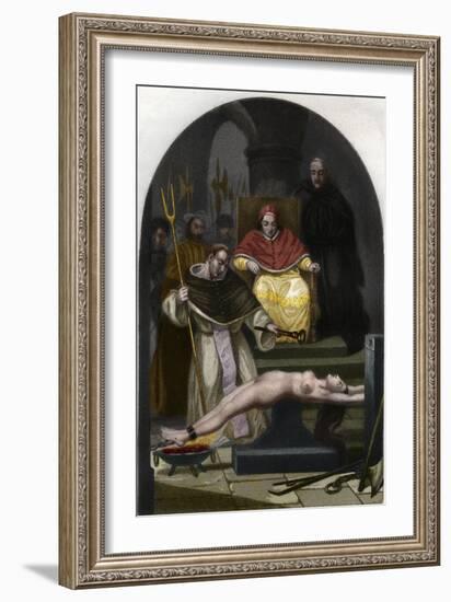 Pope Pius V preside over the tribunal of the Inquisition-French School-Framed Giclee Print