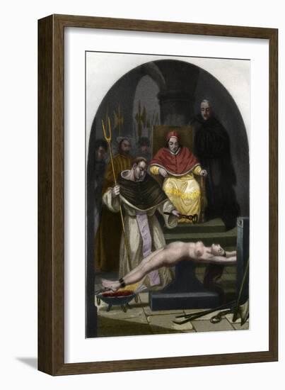 Pope Pius V preside over the tribunal of the Inquisition-French School-Framed Giclee Print