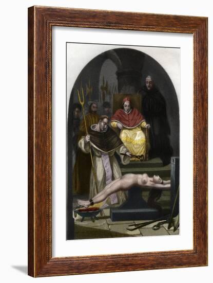 Pope Pius V preside over the tribunal of the Inquisition-French School-Framed Giclee Print