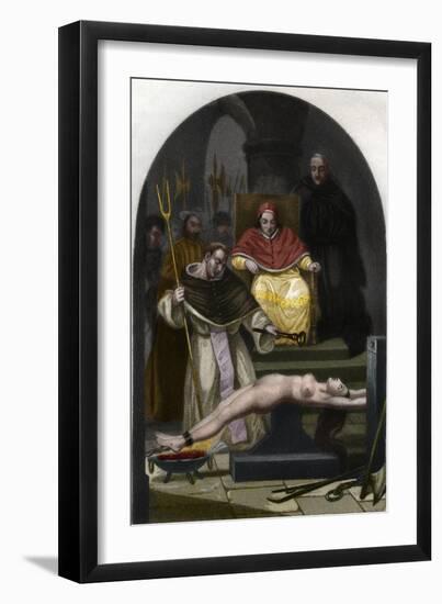 Pope Pius V preside over the tribunal of the Inquisition-French School-Framed Giclee Print