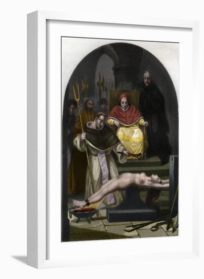 Pope Pius V preside over the tribunal of the Inquisition-French School-Framed Giclee Print