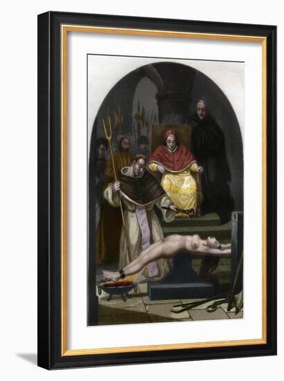 Pope Pius V preside over the tribunal of the Inquisition-French School-Framed Giclee Print