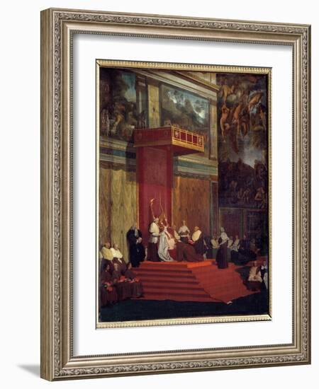 Pope Pius VII (1742 - 1823) Pope from 1800 to 1823 Holding Chapel (Sistine Chapel of the Vatican) P-Jean Auguste Dominique Ingres-Framed Giclee Print