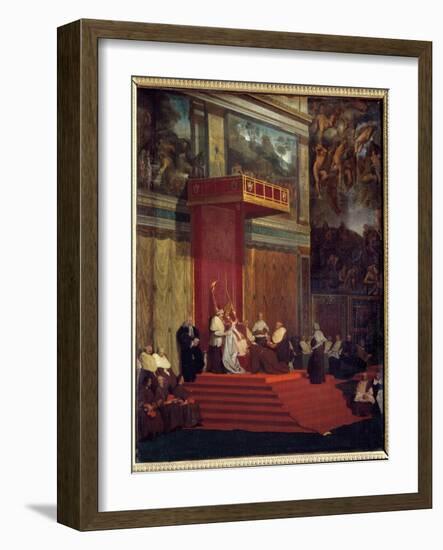 Pope Pius VII (1742 - 1823) Pope from 1800 to 1823 Holding Chapel (Sistine Chapel of the Vatican) P-Jean Auguste Dominique Ingres-Framed Giclee Print