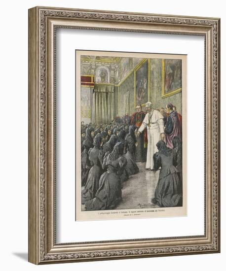 Pope Pius X (Giuseppe Sarto) Pope and Saint Receiving Pilgrims from Lombardy at the Vatican-Achille Beltrame-Framed Photographic Print