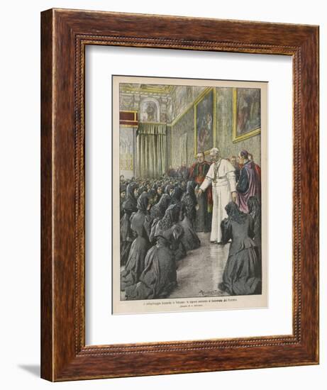 Pope Pius X (Giuseppe Sarto) Pope and Saint Receiving Pilgrims from Lombardy at the Vatican-Achille Beltrame-Framed Photographic Print