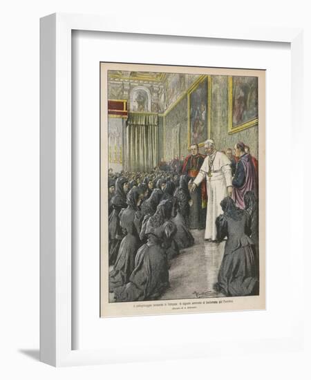 Pope Pius X (Giuseppe Sarto) Pope and Saint Receiving Pilgrims from Lombardy at the Vatican-Achille Beltrame-Framed Photographic Print