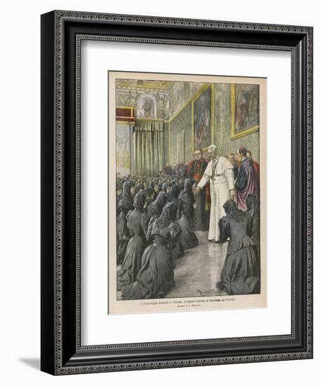 Pope Pius X (Giuseppe Sarto) Pope and Saint Receiving Pilgrims from Lombardy at the Vatican-Achille Beltrame-Framed Photographic Print