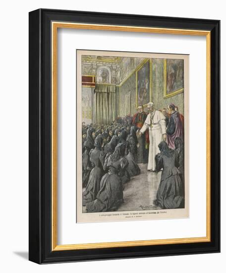 Pope Pius X (Giuseppe Sarto) Pope and Saint Receiving Pilgrims from Lombardy at the Vatican-Achille Beltrame-Framed Photographic Print