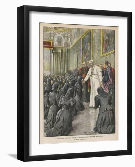 Pope Pius X (Giuseppe Sarto) Pope and Saint Receiving Pilgrims from Lombardy at the Vatican-Achille Beltrame-Framed Photographic Print