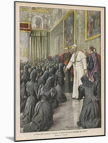 Pope Pius X (Giuseppe Sarto) Pope and Saint Receiving Pilgrims from Lombardy at the Vatican-Achille Beltrame-Mounted Photographic Print