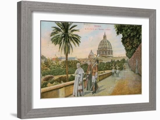 Pope Pius X in the Gardens of the Vatican, Rome. Postcard Sent in 1913-Italian Photographer-Framed Giclee Print