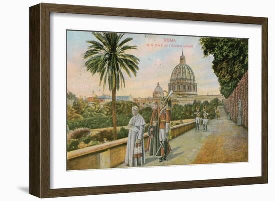 Pope Pius X in the Gardens of the Vatican, Rome. Postcard Sent in 1913-Italian Photographer-Framed Giclee Print