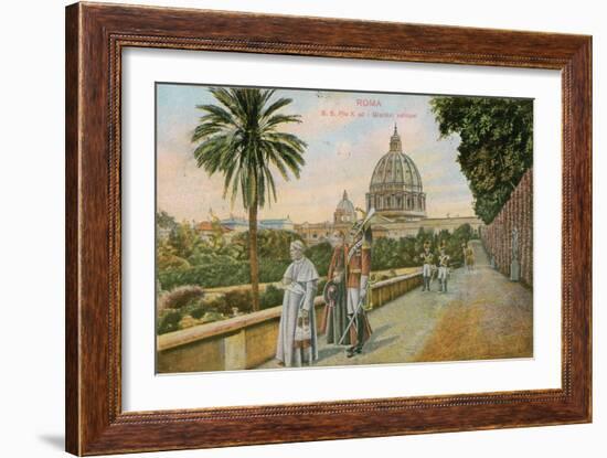 Pope Pius X in the Gardens of the Vatican, Rome. Postcard Sent in 1913-Italian Photographer-Framed Giclee Print