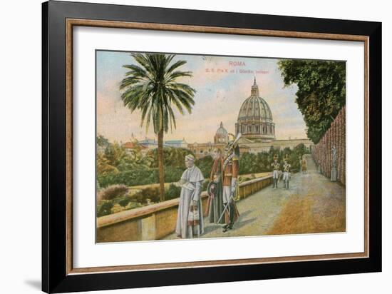 Pope Pius X in the Gardens of the Vatican, Rome. Postcard Sent in 1913-Italian Photographer-Framed Giclee Print