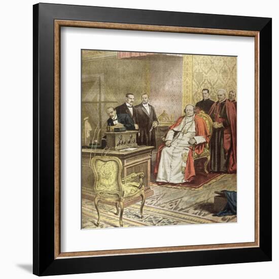 Pope Pius XI Listens to the Radio Broadcast of a Concert-Alfredo Ortelli-Framed Art Print