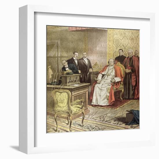 Pope Pius XI Listens to the Radio Broadcast of a Concert-Alfredo Ortelli-Framed Art Print