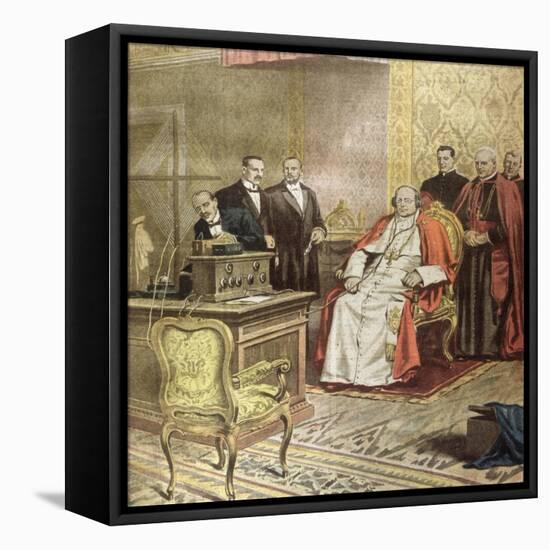Pope Pius XI Listens to the Radio Broadcast of a Concert-Alfredo Ortelli-Framed Stretched Canvas