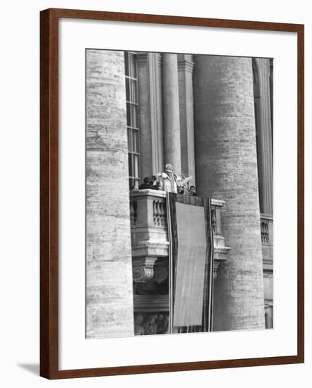 Pope Pius XII Addressed a Crowd of 150,000 from the Balcony of St. Peter's Basilica-null-Framed Photo