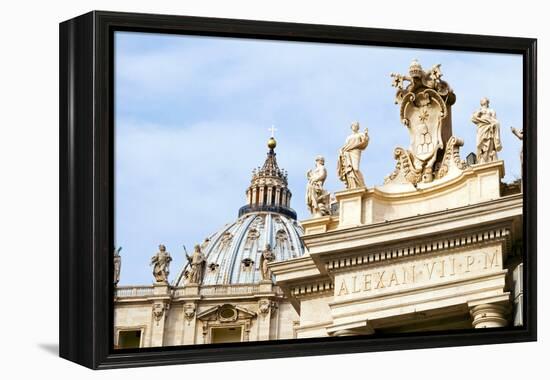Pope's insignia on the Bernini's colonnade, Piazza San Pietro, Vatican City, Rome, Lazio, Italy-Nico Tondini-Framed Premier Image Canvas