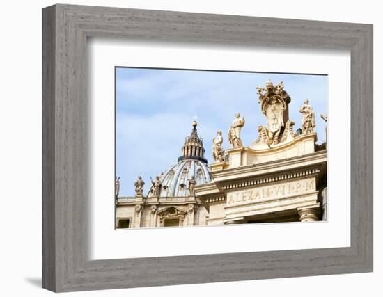 Pope's insignia on the Bernini's colonnade, Piazza San Pietro, Vatican City, Rome, Lazio, Italy-Nico Tondini-Framed Photographic Print