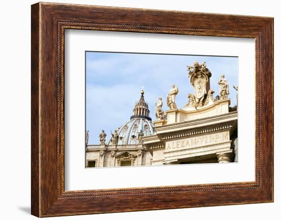 Pope's insignia on the Bernini's colonnade, Piazza San Pietro, Vatican City, Rome, Lazio, Italy-Nico Tondini-Framed Photographic Print