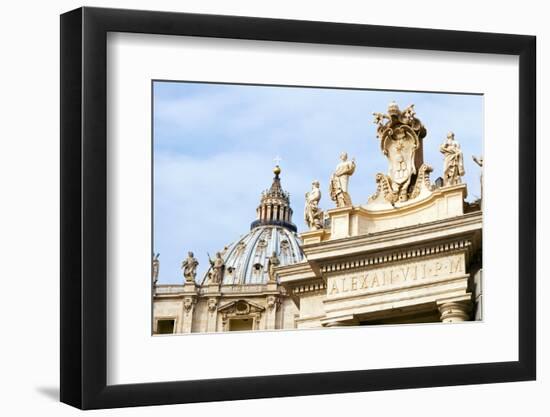 Pope's insignia on the Bernini's colonnade, Piazza San Pietro, Vatican City, Rome, Lazio, Italy-Nico Tondini-Framed Photographic Print