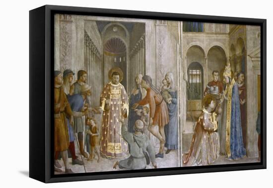 Pope Sixtus II Gives Church Treasure to St Laurence, Mid 15th Century-Fra Angelico-Framed Premier Image Canvas