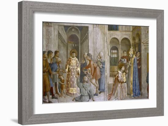 Pope Sixtus II Gives Church Treasure to St Laurence, Mid 15th Century-Fra Angelico-Framed Giclee Print