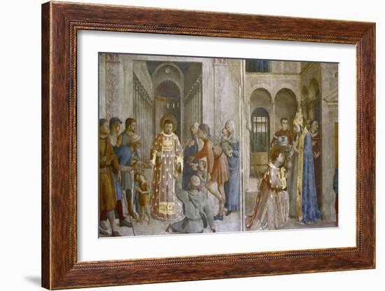 Pope Sixtus II Gives Church Treasure to St Laurence, Mid 15th Century-Fra Angelico-Framed Giclee Print