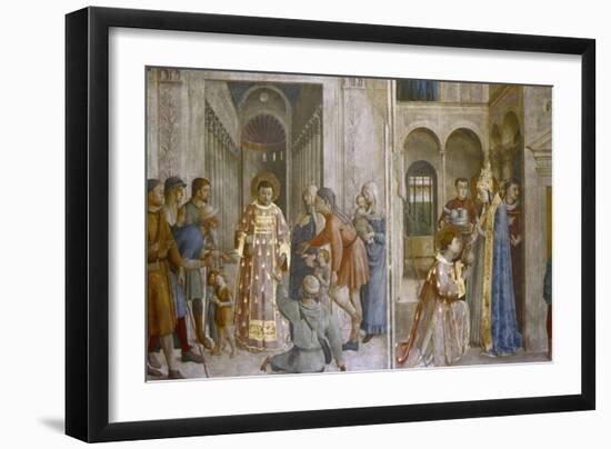 Pope Sixtus II Gives Church Treasure to St Laurence, Mid 15th Century-Fra Angelico-Framed Giclee Print
