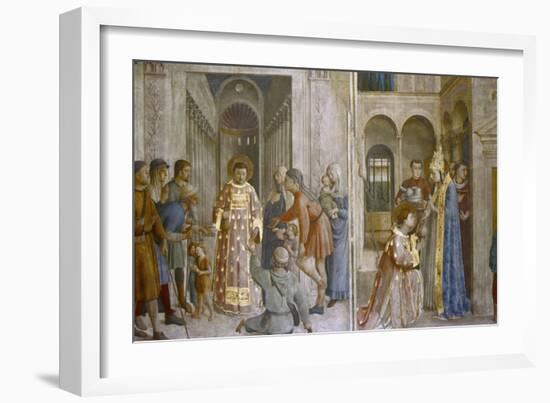 Pope Sixtus II Gives Church Treasure to St Laurence, Mid 15th Century-Fra Angelico-Framed Giclee Print