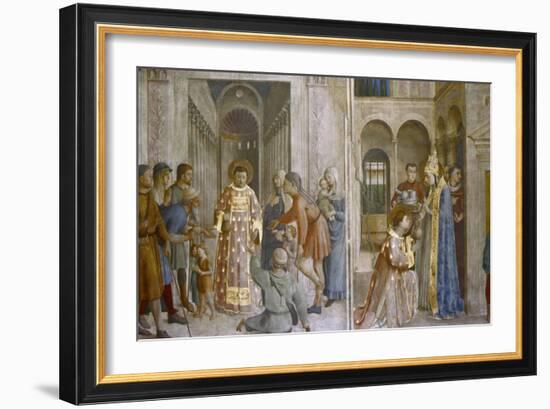 Pope Sixtus II Gives Church Treasure to St Laurence, Mid 15th Century-Fra Angelico-Framed Giclee Print