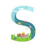 Alphabet Letter S Cartoon Flat Style for Children. for Kids Boys and Girls with City, Houses, Cars,-Popmarleo-Art Print