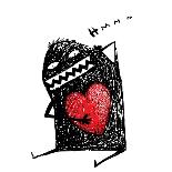Cartoon Fun Amazing Character Scribble Love with Red Heart Inside. Cartoon Character with Red Heart-Popmarleo-Art Print