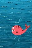 Cartoon Funny Fish Greeting Card Design Hand Drawn. Fun Cartoon Hand Drawn Colorful Fish with Bubbl-Popmarleo-Art Print