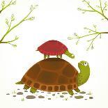 Turtle Mother and Baby Childish Animal Cartoon. Watercolor Style Drawing of Mom and Her Child. Vect-Popmarleo-Art Print