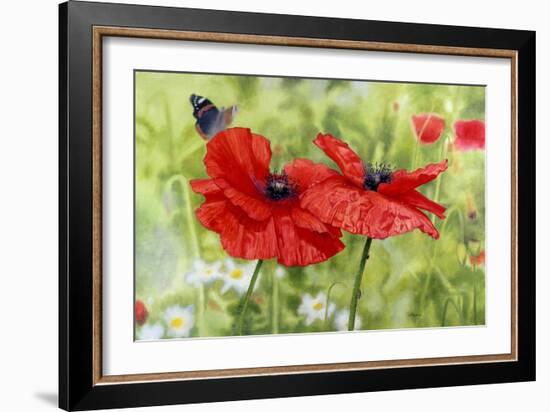 Poppies And Butterfly-Bill Makinson-Framed Giclee Print