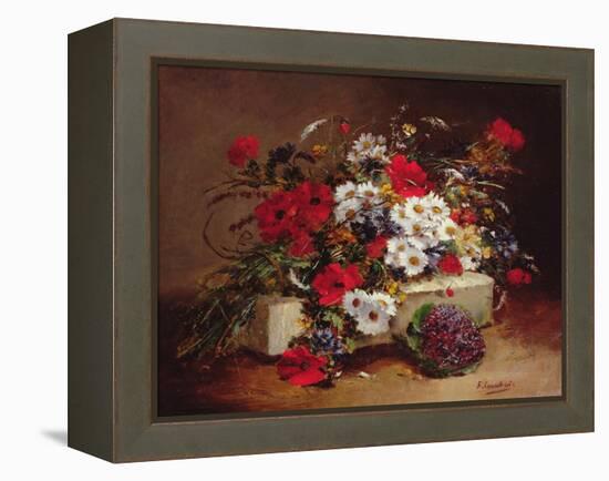Poppies and Daisies-Eugene Henri Cauchois-Framed Premier Image Canvas