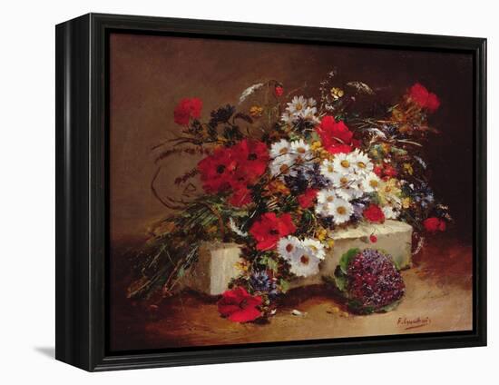 Poppies and Daisies-Eugene Henri Cauchois-Framed Premier Image Canvas