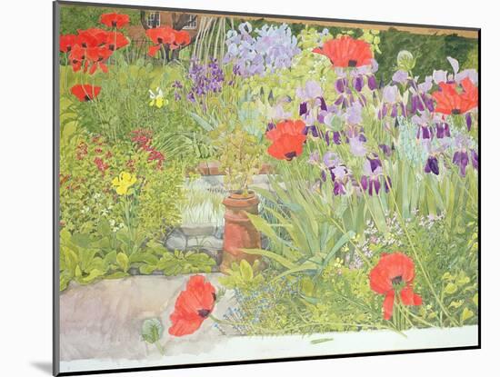 Poppies and Irises Near the Pond-Linda Benton-Mounted Giclee Print