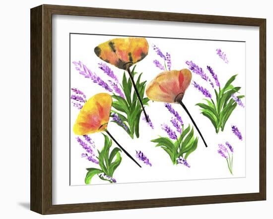 Poppies And Lavender-Wolf Heart Illustrations-Framed Giclee Print