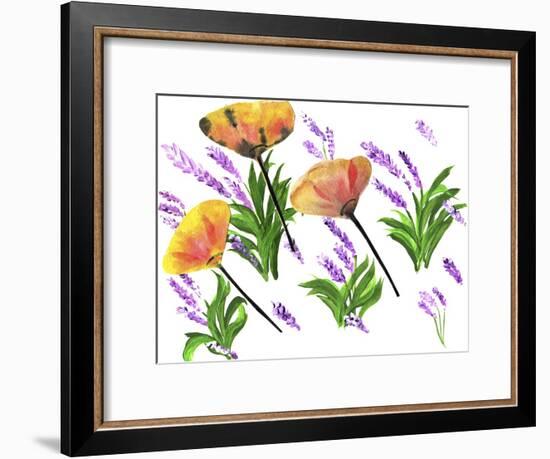 Poppies And Lavender-Wolf Heart Illustrations-Framed Giclee Print