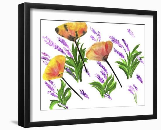 Poppies And Lavender-Wolf Heart Illustrations-Framed Giclee Print