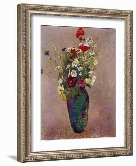 Poppies and other flowers in a vase-Odilon Redon-Framed Giclee Print