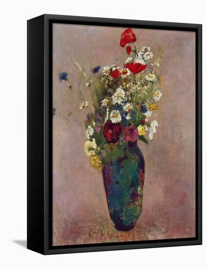 Poppies and other flowers in a vase-Odilon Redon-Framed Premier Image Canvas