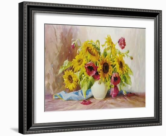 Poppies And Sunflowers-E^ Kruger-Framed Art Print