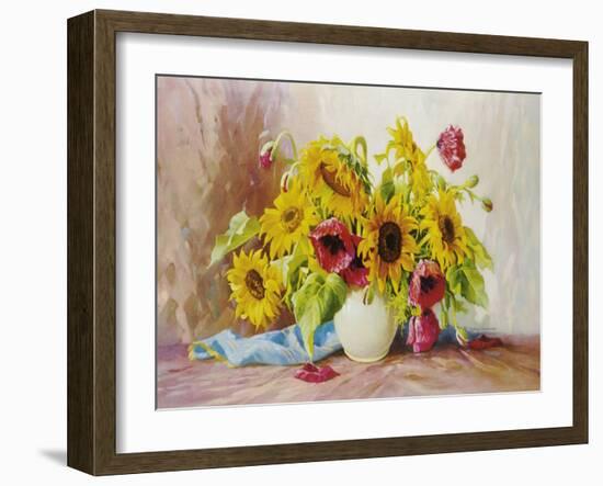 Poppies And Sunflowers-E^ Kruger-Framed Art Print