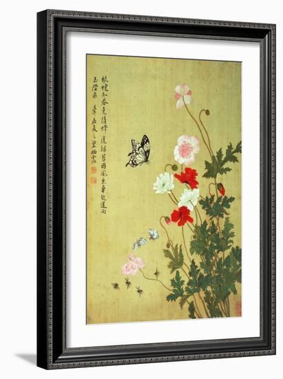 Poppies, Butterflies and Bees-Ma Yuanyu-Framed Giclee Print